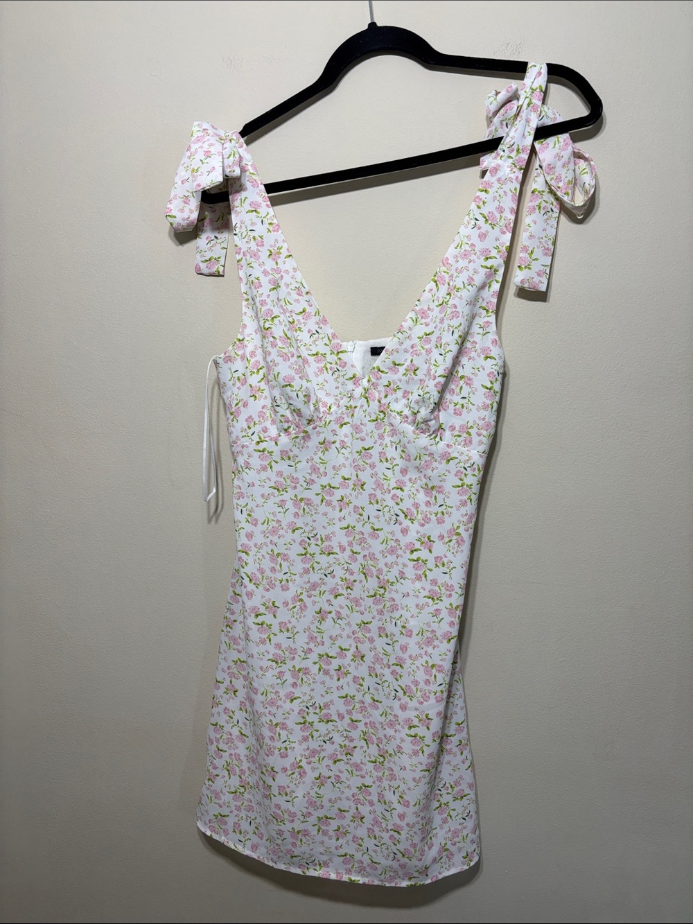 Papermoon White Mini Dress with Pink Floral Adjustable Tie-Straps